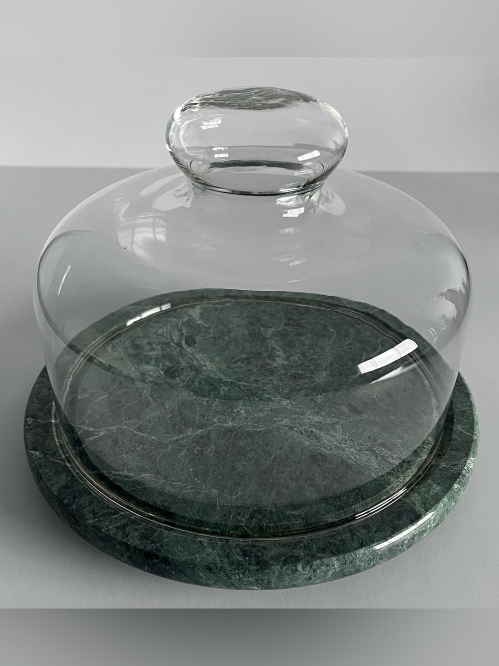 Green Marble Glass Cloche Dome Cheese/Dessert Display Serving Plate